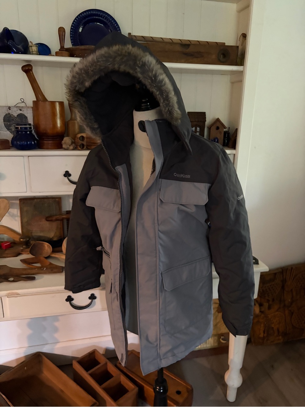 Oshkosh B’Gosh Gray Insulated Parka with Faux-Fur Hood